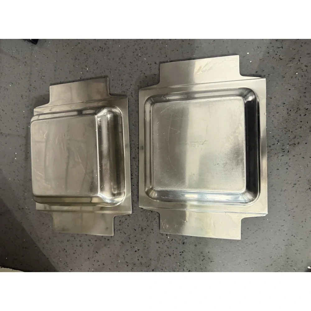2 Vintage Stainless Steel Tray Serving Bowls Ornate Handles Dish 9.5